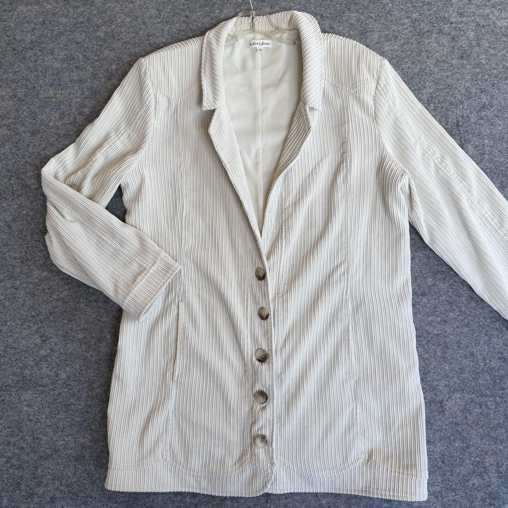 For Love & Lemons Coat Womens Large White Corduroy‎ Overcoat Lined Button Front